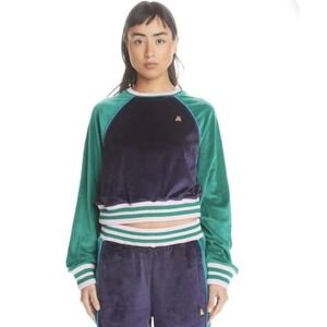 NWT Teddy Fresh Womens Velour Cropped Sweatshirt Navy Green Pink Bear Logo XS